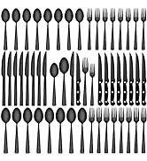 Black Silverware Set with Steak Knives, CEKEE 72-Piece Stainless Steel Flatware Set for 12, Cutle...