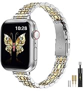 MioHHR Slim Metal Bands Compatible with Apple Watch Band Series 8/7(45mm 41mm) ,Series SE 6/5/4(4...