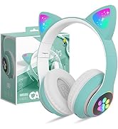 KERHAND Bluetooth Headphones for Kids, Cute Ear Cat Ear LED Light Up Foldable Headphones Stereo O...