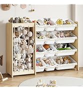 EXPERLAM Kids Toy Storage Organizer, 2-in-1 Stuffed Animal Storage & Toy Organizer w/12 Bins, Sol...