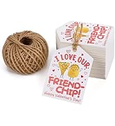 WRAPAHOLIC Kids Valentines Day Gift Tags with String - 100PCS Friend-Chip Paper Tags with 100 Fee...