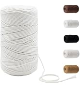 FMLIUY 109 Yards Macrame Cord 4 Strand Twisted Recycled Cotton 4mm White String for Crafts Wall H...