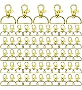 60Pcs Gold Swivel Snap Hook D Ring,Metal Swivel Clasps Lobster Clasp Key Chain Clip Hook Swivel C...