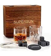 Whiskey Glasses Stones Gifts Set for Men, Pack of 2, 10 oz Scotch Bourbon Glasses, 8 Chilling Roc...