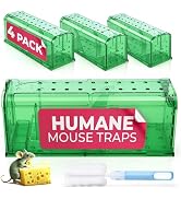 Humane Mouse Trap Pack of 4 - No Kill - Live Mouse Traps Indoor for Home Use - Reusable Rodent Tr...