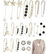 24 Pcs FIVEIZERO Pearl Brooch, Pant Waist Tightener Safety Pin Double Faux Pearl Brooches for Wom...