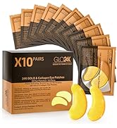 GLO24K Gold Eye Patches – 24K Gold Eye Patches, Under Eye Patches Individually Wrapped, Collagen ...