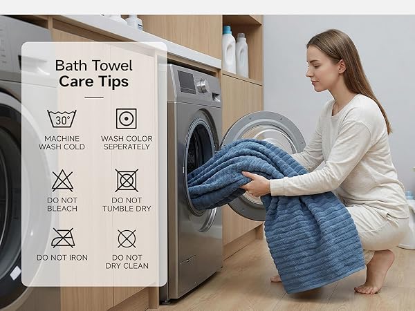 Large Blue Bath Towel Set of 2