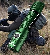 MIJOMI J81G Tactical Rechargeable Flashlight with Holster, 1300 Lumen Super Bright IP68 Waterproo...