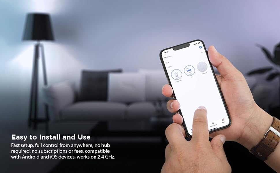 Feit Electric smart bulbs are easy to install and connect to the Feit Electric app.