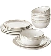 LE TAUCI Dinnerware Sets 12 PCS, Ceramic Plates and Bowls Set, Suit For Housewarming (10" Dinner ...