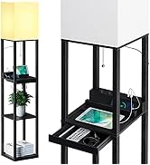 SUNMORY Floor Lamp with Shelves,Modern Dimmable Solid Wood Standing Lamp Both with 1 Drawer and 2...