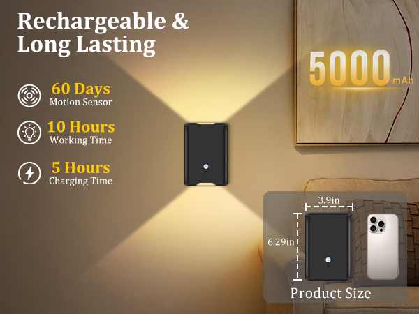 5000mAh battery operated wall sconce