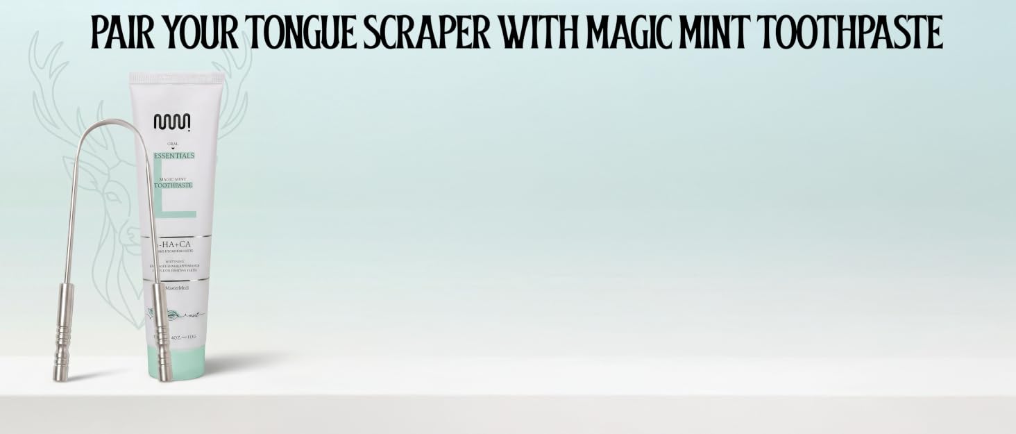 MasterMedi toothpaste on split morning and night sink with text about enamel backup