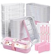ZOXILEN 120pcs Mini Loaf Pans with Lids and Spoons Aluminum Foil, Disposable 6.8oz Rectangle Cake...