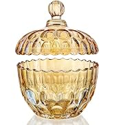 kanpura Amber Glass Candy Dish with Lid Candy Jar with Lid 34 oz Vintage Cookie Jar for Office De...