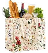 Miss Adola Large Canvas Grocery Tote Bag - Reusable Extra Large Shopping Shoulder Bags with 6 Inn...