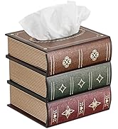 Hoowen Antique Wooden Book Tissue Holder, Square Tissue Box Cover Decorative Cube Cube Tissue Dis...
