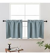 Pickluc Linen Kitchen Curtain 24 Inches Long, 100% Blackout Cafe Curtain for Small Window Treatme...