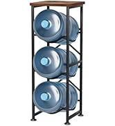 storenization 5 Gallon Water Jug Holder, 3-Tier Water Bottle Holder with Wood Top Shelf, Heavy Du...