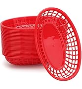 EUSOAR 9.4in x 5.9in Red Oval Plastic Food Serving Baskets, 24pcs Reusable Microwave & Dishwasher...