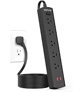 DEPOW Black Surge Protector Power Strip, Ultra Thin 5 Ft Flat Plug Extension Cord, 1700 Joules, 5...