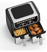 KMFurnila 2 Baskets Air Fryer 9.5 QT, 10 in 1 Dual Air Fryers with Ceramic Crisper Plate, 80-450°...