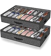 2 Pack Under Bed Shoe Storage Organizer for Closet, Fits Total 32 Pairs Foldable Underbed Shoes C...
