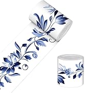 HOMETITUTE Peel and Stick Wallpaper Border 4x196in Blue Floral Pattern | Blue Floral wall trim, b...