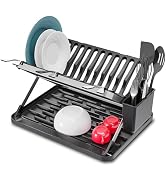 Home Zone Living Foldable Dish Drying Rack with Removable Utensil Caddy and Drip Tray