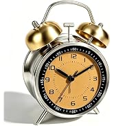 Noubnea 4.5 Inch Retro Metal Alarm Clocks – Battery Operated Analog Loud Alarm Clock for Heavy Sl...