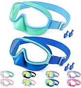 Vvinca Kids Swim Goggles with Nose Cover Comfort Fabric Strap, Wide View Diving Mask Anti-Fog/UV ...