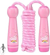 Jump Rope for Kids, Adjustable Toddler Jump Rope with Wooden Handle and Cotton Rope, Cute Skippin...