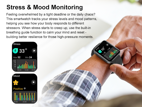 Tracks stress and mood on smartwatch. Use built-in breathing guide to refocus when overwhelmed.