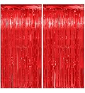 Christmas Decorations Red Streamers - Thicken 2 Pack 3.2 x 8.2 FT - Red Tinsel Foil Fringe Curtai...