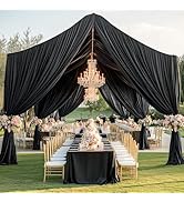 Htper 10 Panels 5x20ft Black Ceiling Drapes for Wedding Parties, Wrinkle Free Thick Polyester 20f...