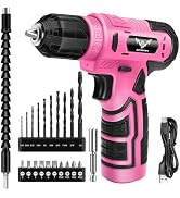 JENABOM Pink Power Drill Set, 8V Cordless Drill Driver Set with 23pcs Bit Set, Electric Cordless ...
