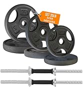 Yes4All Cast Iron - 1 Inch Grip Weight Plate - 2x2.5lb + 2x5lb + 2x10lb (Set 35lb) + Dumbbell Han...