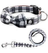 IVY&LANE 3 PCS Dog Bowtie Collar with Leash Set | Plaid Adjustable Dog Collar Pet Collars | Remov...