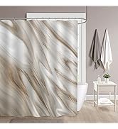MitoVilla Tan Brown Marble Shower Curtain Set, Abstract Grey Fabric Shower Curtain for Bathroom D...