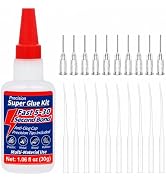 Super Glue Kit, 1.06 fl oz Liquid CA Glue with Anti-Clog Cap and Tips | 10 Metal Tips, 10 Extensi...