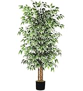 GTIDEA 6ft Ficus Artificial Tree, Tall Faux Trees Indoor with Natural Trunk and Fake Silk Tree Fa...