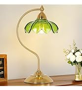 Glass Beside Table Lamp for Bedroom, Plug In Gold Desk Lamp, Vintage Flower Nightstand Lamp, Tabl...