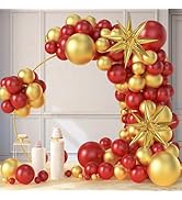Red and Gold Balloons Arch Garland Kit, 5 10 12 18 inch Gold Red Balloons with Explosion Star Bal...