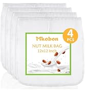 Mkobon 4 Pcs 12"x12" Nut Milk Bag, Fine Mesh Nylon Cheese Cloth Bag for Straining, Reusable Strai...