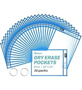 SUNEE 30 Packs Oversized Reusable Dry Erase Pocket Sleeves with 2 Rings, Blue 10x14 Ticket Holder...