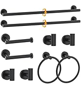 10 Piece Matte Black Towel Bar Set Round Bathroom Hardware Set Includes 23.6in Towel Bar Round To...