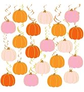 FYSUIMU 48 Pcs Fall Pumpkin Hanging Swirls Pink Orange Cute Pumpkin Ceiling Spiral Streamer Pre-A...
