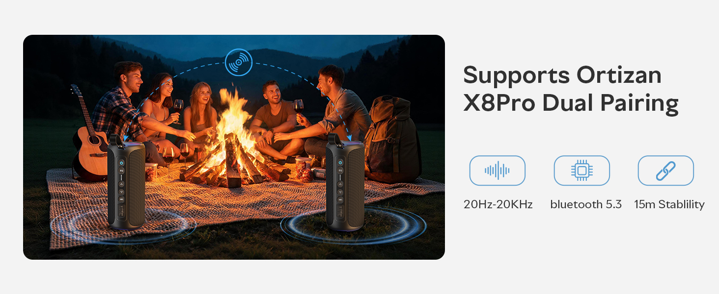 Connect two X8 Pro units for 80w true wireless stereo sound