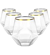Lullaby 40pcs Plastic Wine Glasses with Gold Rim, 12oz Clear Disposable Wine Cups for Champagne W...